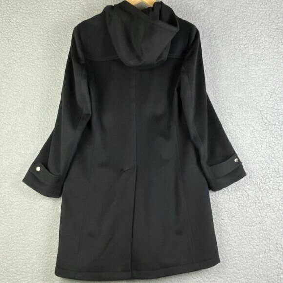 Michael Kors Black Hooded Wool Coat Women's Size 6 Mid Length Overcoat Lining * - Picture 5 of 16